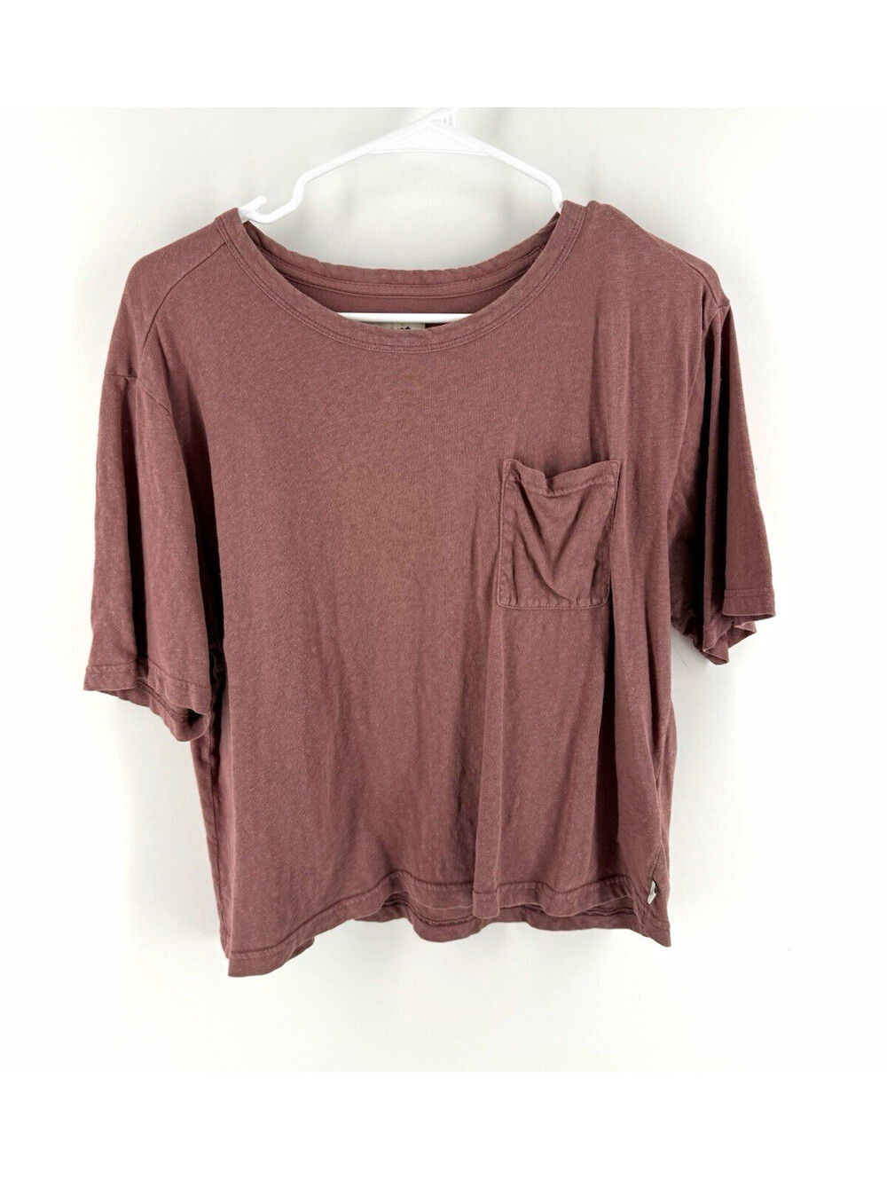 Pact Women’s Brown Crew Neck Short Sleeve Pocket Tee Organic Cotton/Hemp S